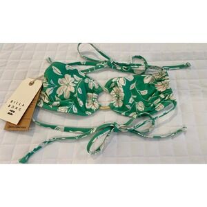 Billabong Field Day O-Ring Bikini Top Green Floral Eco-Conscious- Med